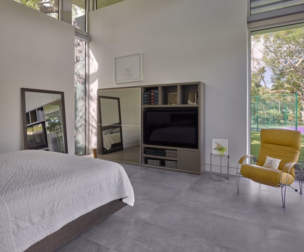 Concrete floors in one of the guest rooms